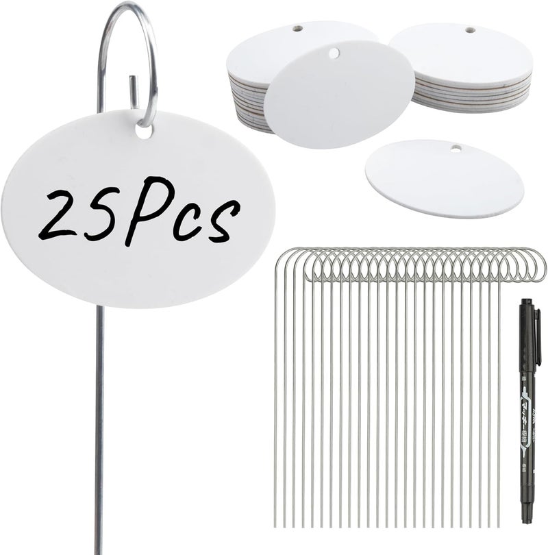 Temlum Plant Labels with Marker Pen, 25 Pcs Plant Garden Markers Garden Label Stakes Plant Sign Tags for Outdoor Plants, Flowers, Herbs, Seed (White) - Image 1